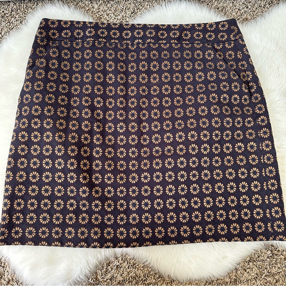 Loft Gold Blue Floral Skirt